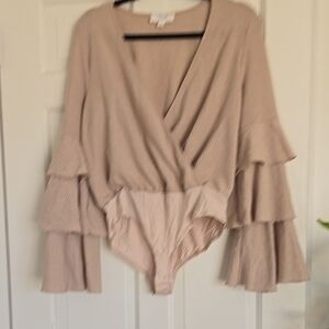 Peach Love California Blush Pink Ruffle Sleeve Surplice Bodysuit